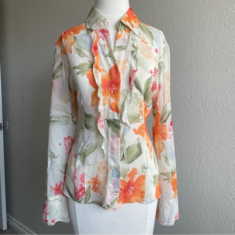 Sheer Silk Floral Long Sleeve Blouse